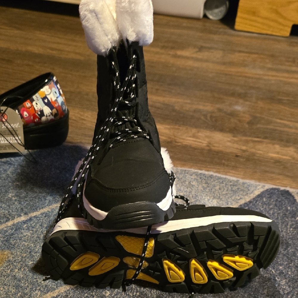 Black Winter Boots with Yellow Soles
